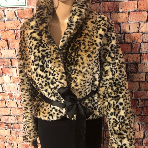 XXI FAUX FUR ANIMAL PRINT WRAP JACKET RIBBON BELTED SIZE M - Picture 10 of 13